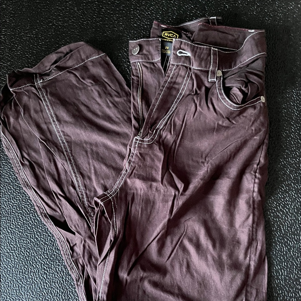 RVCA Chocolate Brown Pants with White Stitching